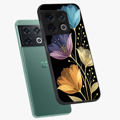 Delicate Multicolor Flowers Glass Case displayed in angled mockup highlighting colorful flower pattern with soft aesthetic style.
