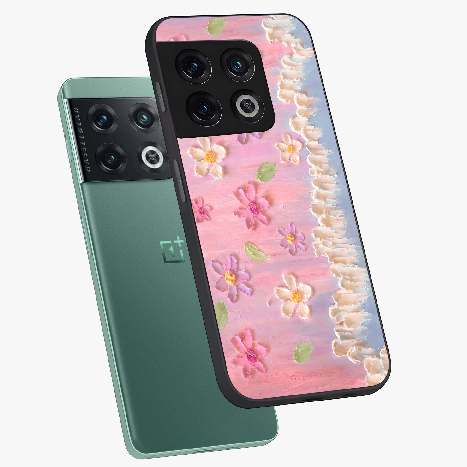Dreamy Painted Garden Glass Case displayed in angled mockup highlighting colorful garden illustration with dreamy aesthetic style.