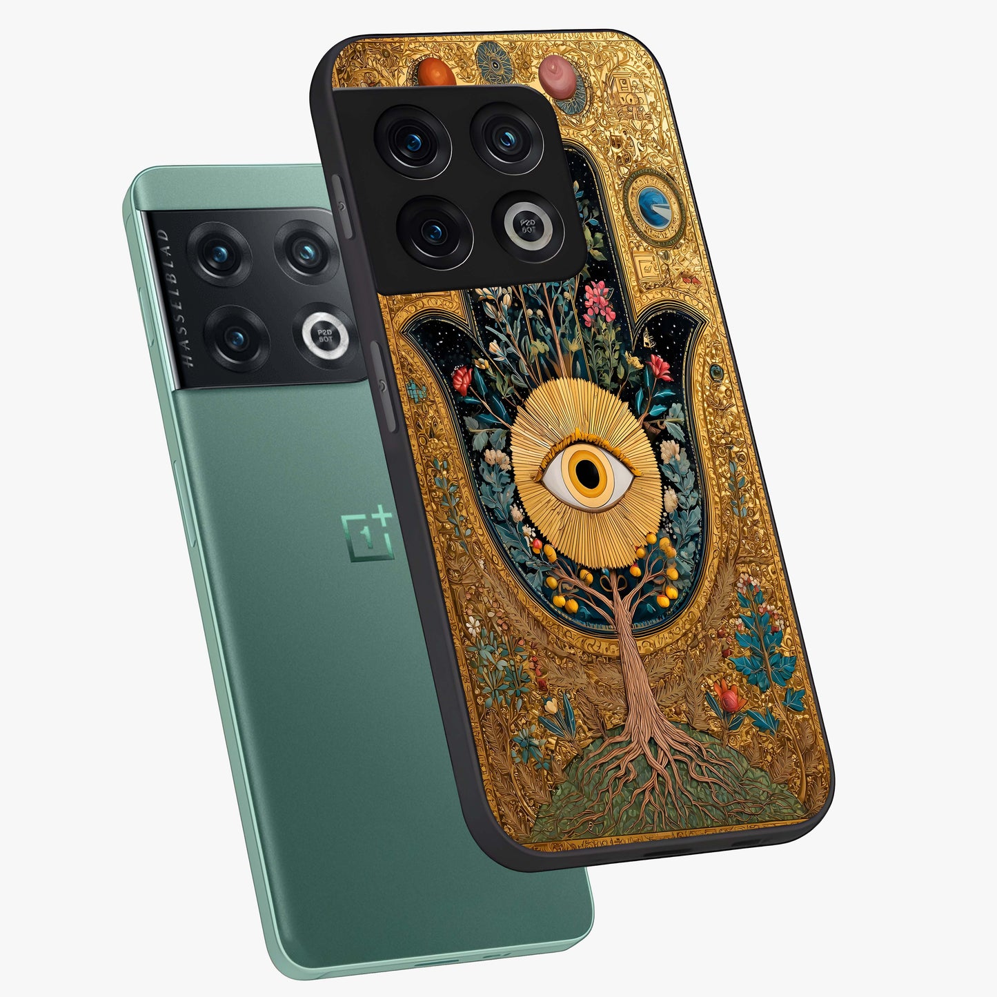 Ethereal Evil Eye Glass Case displayed in angled mockup highlighting protective evil eye symbol with spiritual aesthetic design.