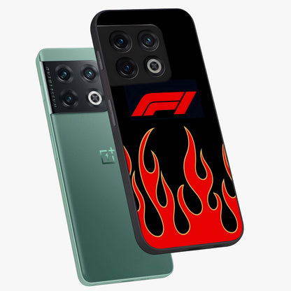 Fire F11 Glass Case displayed in angled mockup highlighting bold fire inspired graphic with energetic aesthetic style.