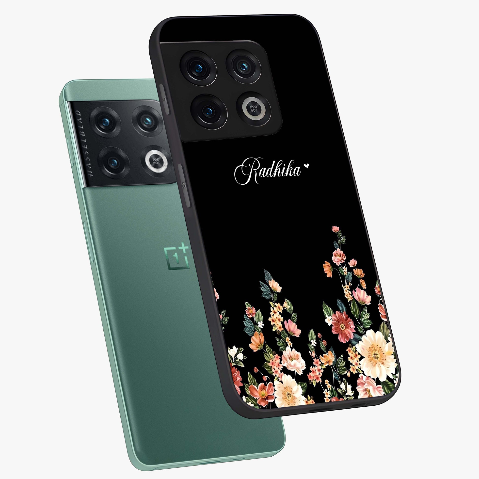 Floral Design With a Custom Personalized Name Glass Case displayed in angled mockup highlighting elegant floral pattern with custom name feature.