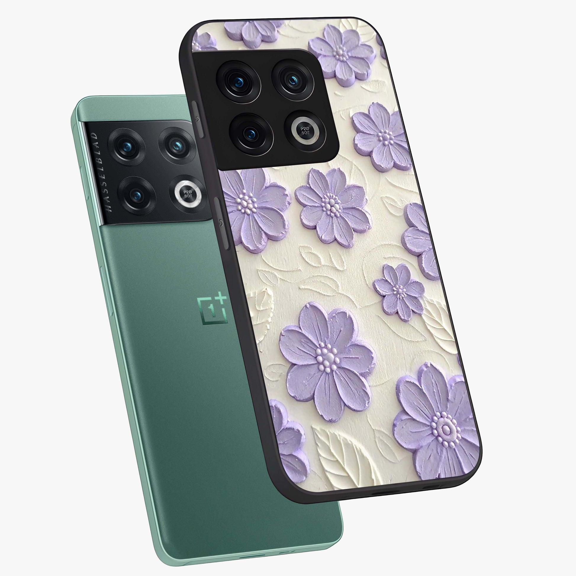 Floral Wall Art With Purple Flowers Glass Case displayed in angled mockup highlighting vibrant purple floral illustration with artistic aesthetic.