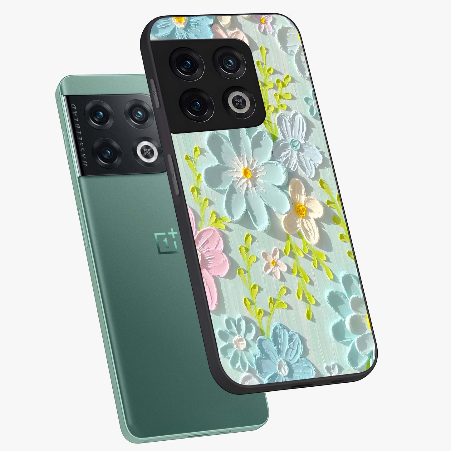 Frosted Petal Garden Glass Case displayed in angled mockup highlighting delicate flower petal design with calm garden aesthetic.