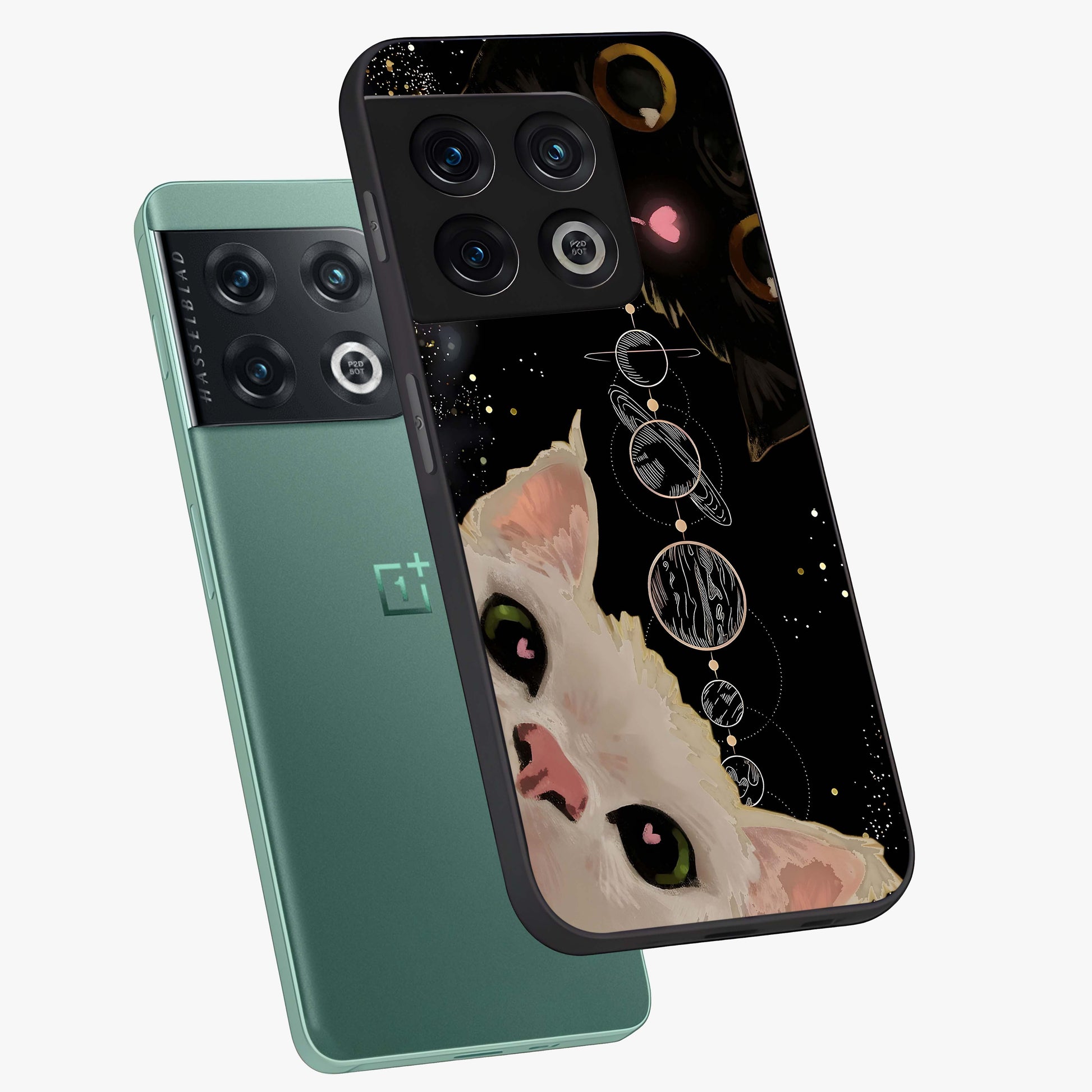 Galactic Cat Glass Case displayed in angled mockup highlighting celestial feline illustration with galaxy aesthetic style.