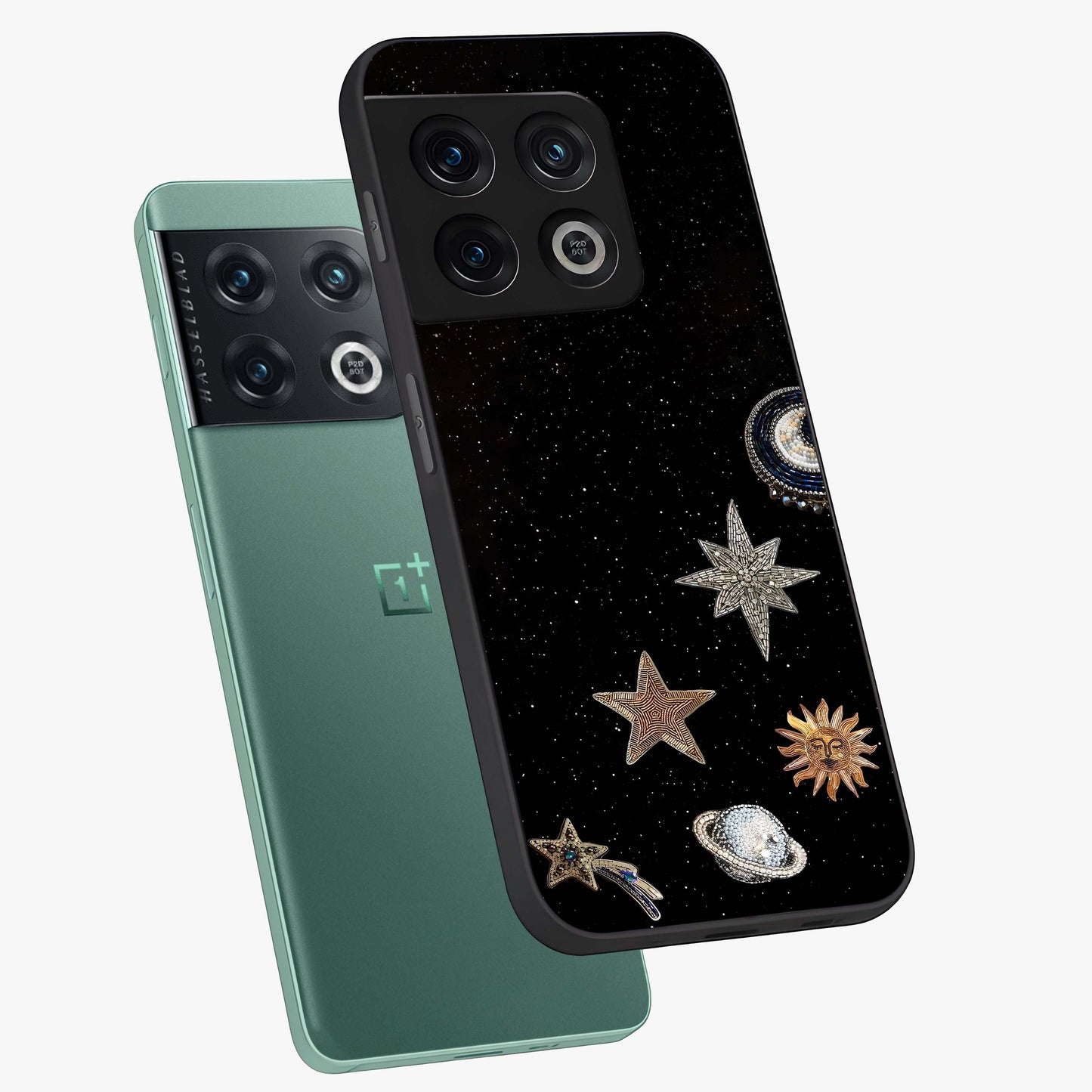 Galactic Charm Glow Glass Case displayed in angled mockup highlighting luminous galaxy inspired design with dreamy aesthetic.