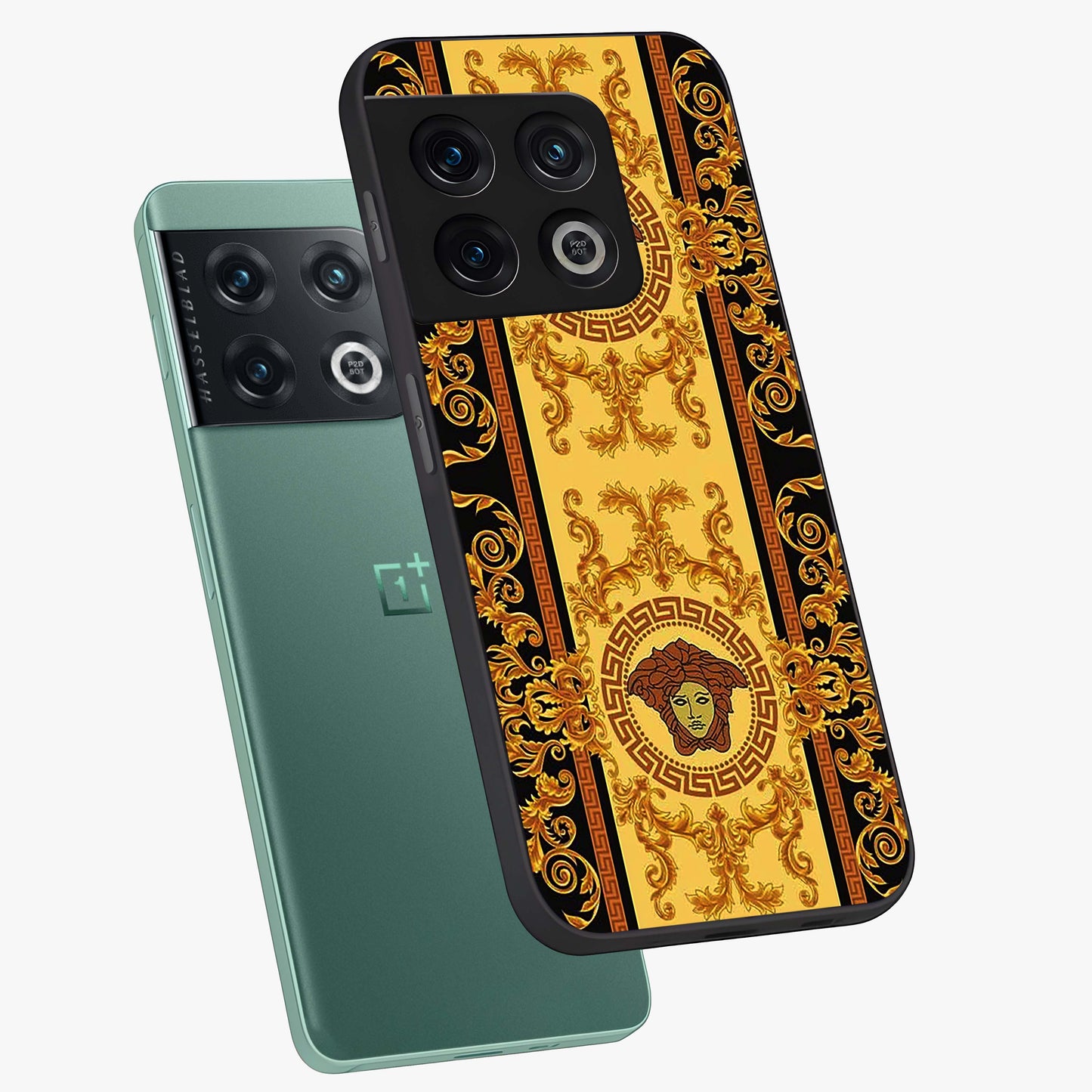 Golden Lotus Glow Glass Case displayed in angled mockup highlighting radiant lotus illustration with spiritual aesthetic.