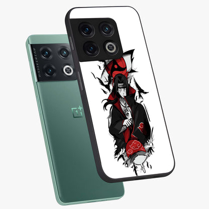 Itachi Limited Edition Naruto Anime Glass Case displayed in angled mockup highlighting dramatic anime illustration with bold action aesthetic.