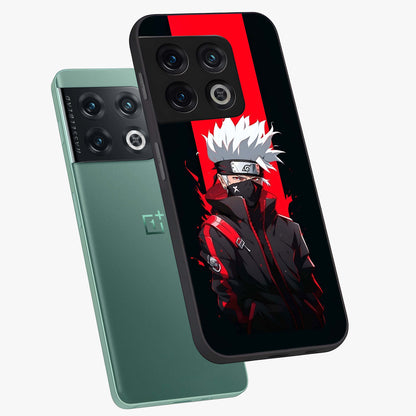 Kakashi Scarlet Shadow Glass Case displayed in angled mockup highlighting dramatic ninja illustration with scarlet themed aesthetic.