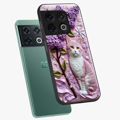 Lavender Cat Whimsy Glass Case displayed in angled mockup highlighting playful feline illustration with pastel lavender aesthetic.