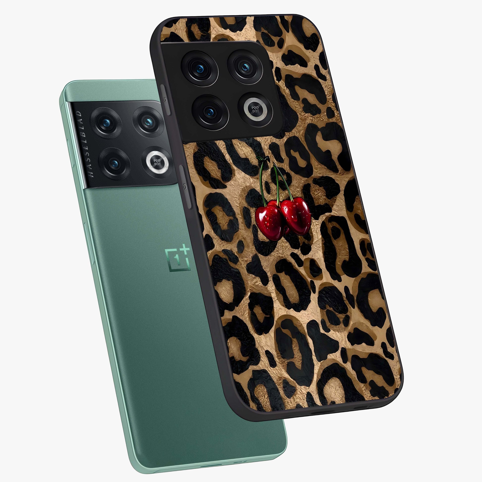 Leopard Wild Cherry Glass Case displayed in angled mockup highlighting bold animal print design with playful cherry aesthetic.