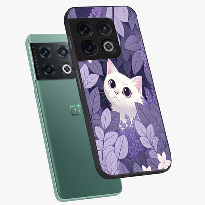 Lilac Hide Peek Cat Glass Case displayed in angled mockup highlighting playful feline illustration with lilac aesthetic design.