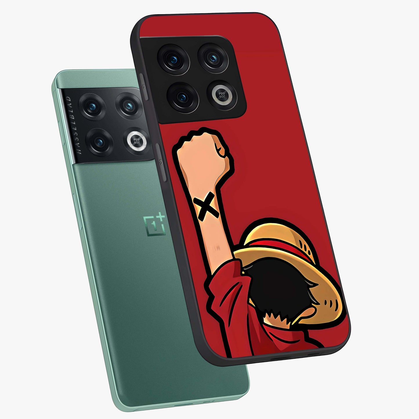 Luffy X Spirit Glass Case displayed in angled mockup highlighting powerful anime design with energetic action aesthetic.