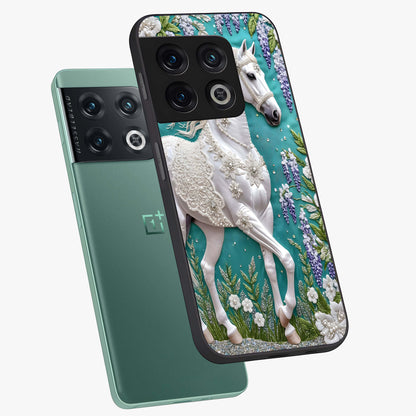 Majestic Floral Stallion Glass Case displayed in angled mockup highlighting majestic stallion illustration with elegant floral aesthetic.