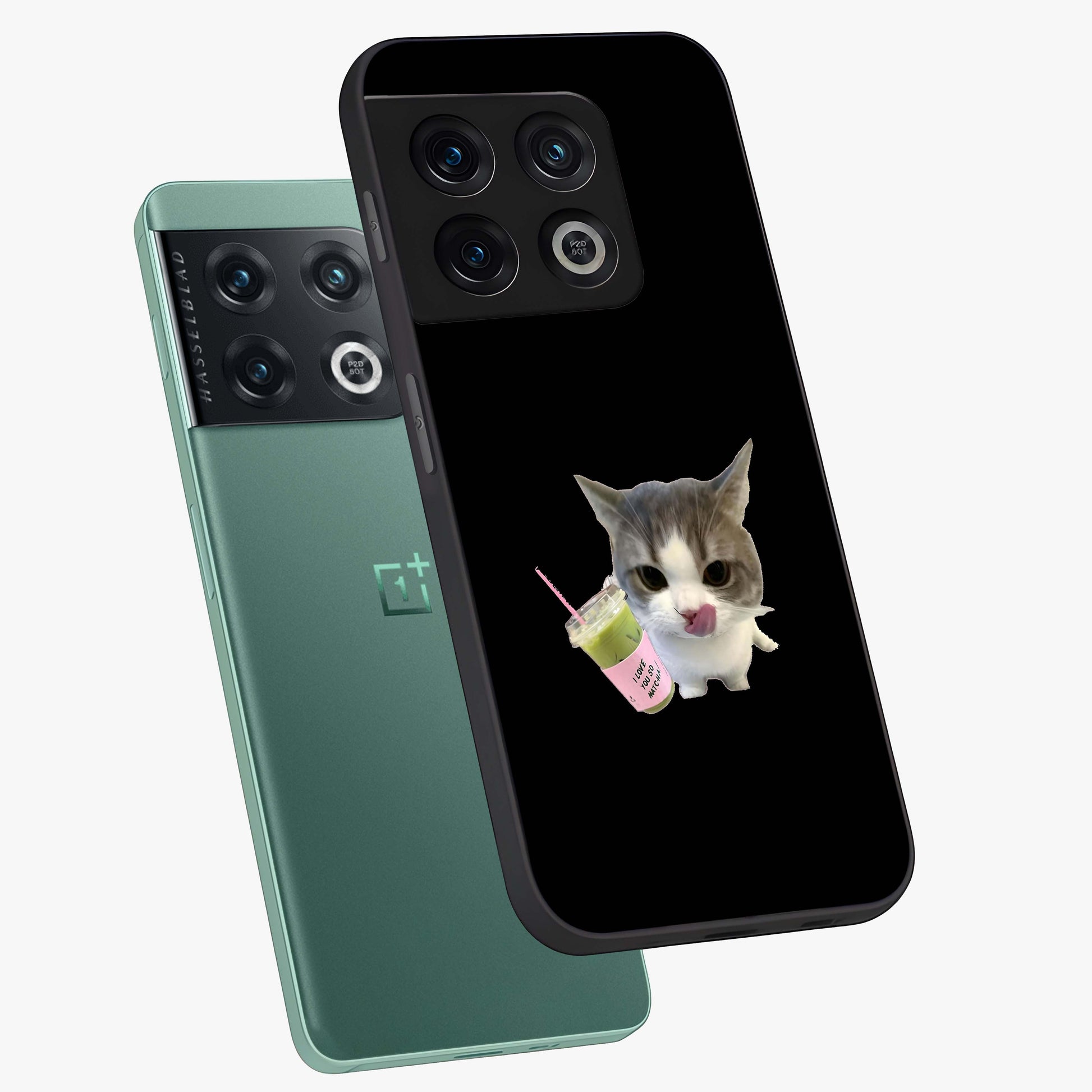 Matcha Cat Style Glass Case displayed in angled mockup highlighting playful feline design with pastel matcha aesthetic.