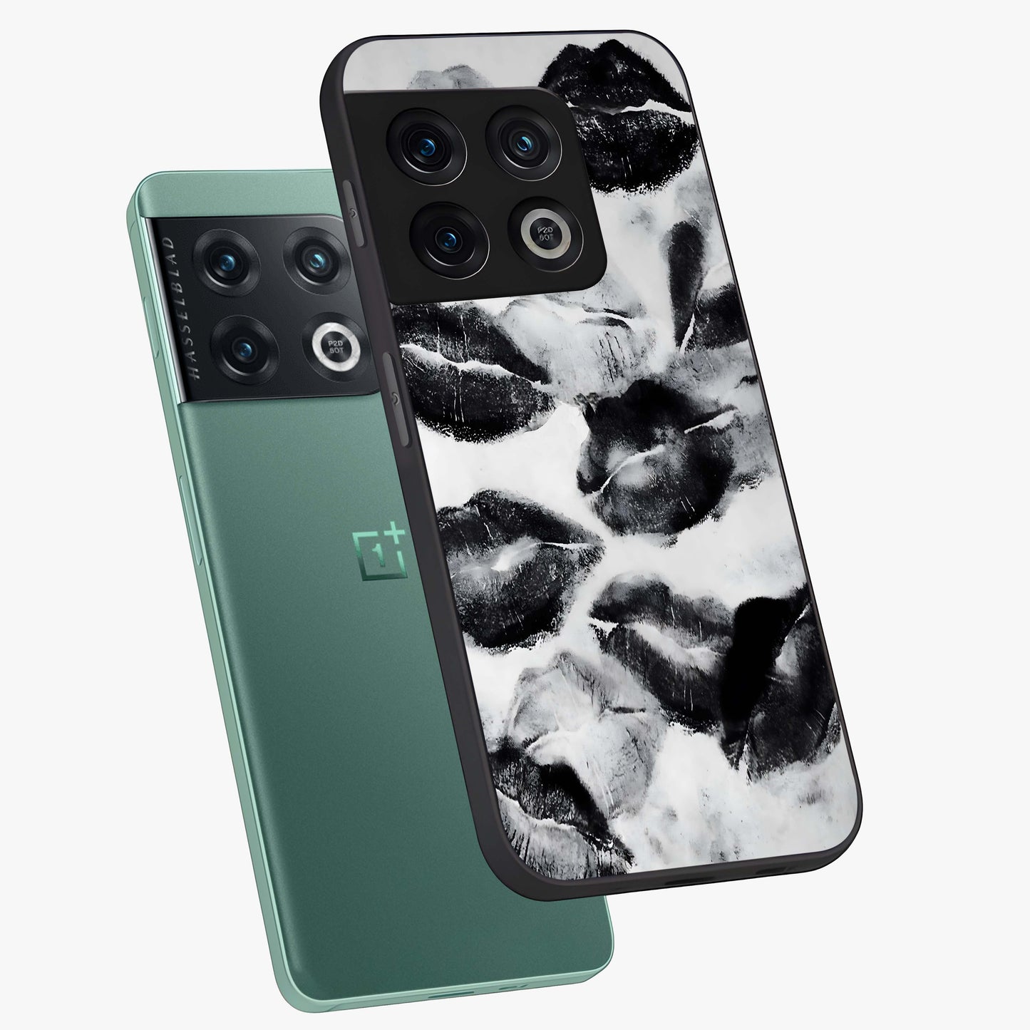 Midnight Kiss Marks Glass Case displayed in angled mockup highlighting playful romantic design with bold midnight aesthetic.