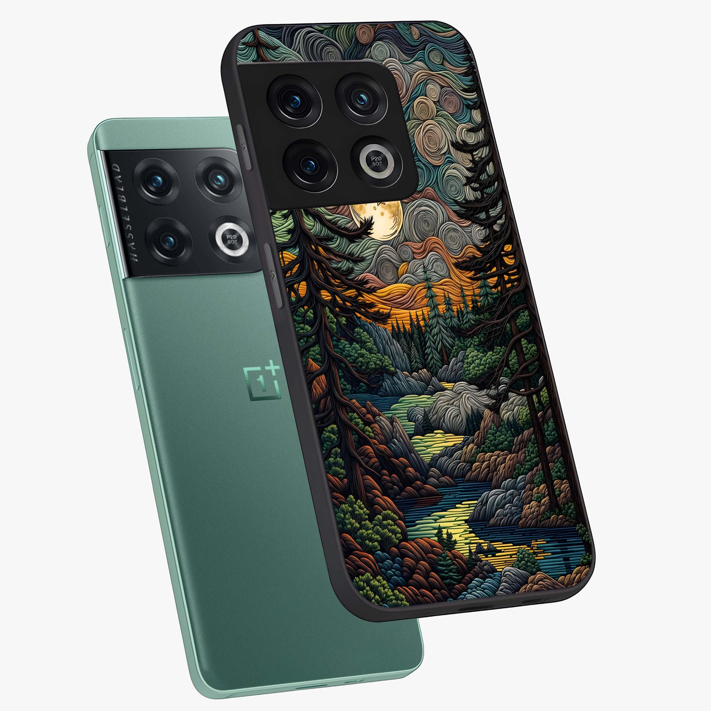 Moonlight Forest Dream Glass Case displayed in angled mockup highlighting dreamy forest design with glowing moon aesthetic.