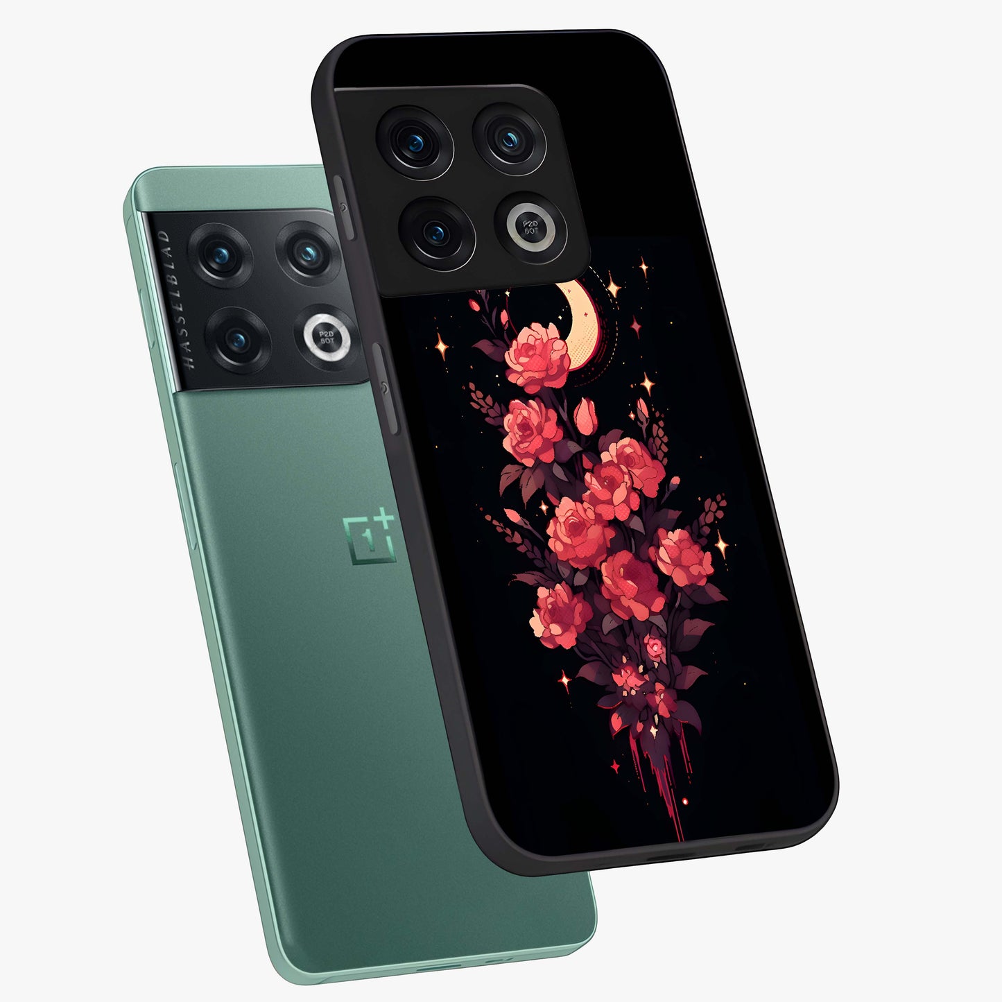 Moonlit Floral Elegance Glass Case displayed in angled mockup highlighting graceful flower design with soft moonlight aesthetic.
