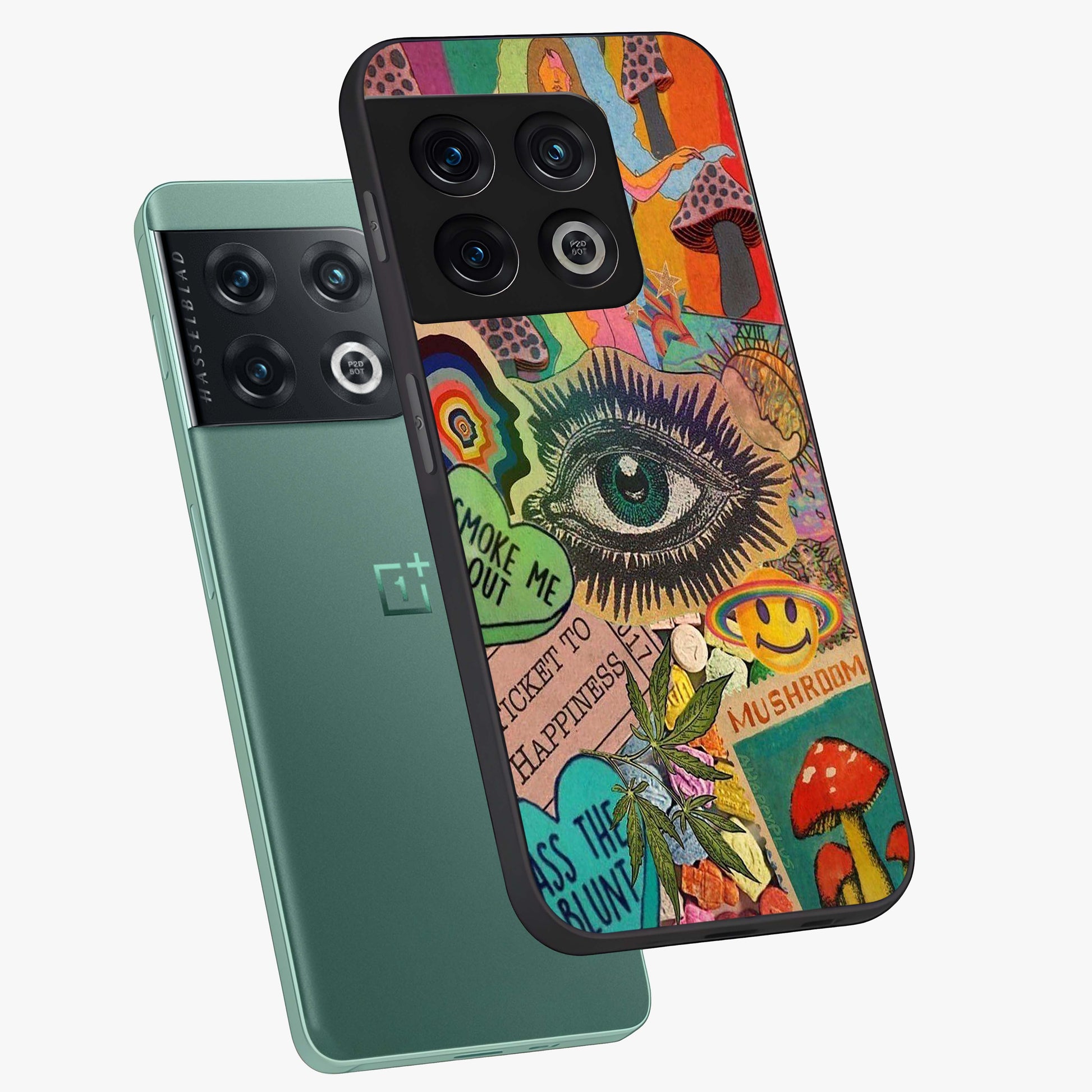 Mystic Eye Wonderland Glass Case displayed in angled mockup highlighting magical eye illustration with dreamy aesthetic.