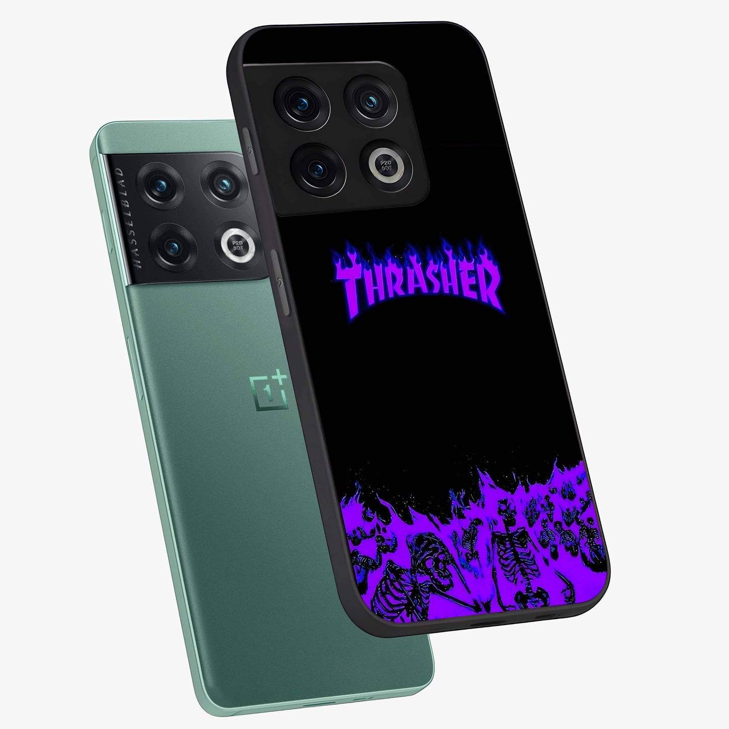 Neon Flame Riot Glass Case displayed in angled mockup highlighting glowing flame design with vibrant neon aesthetic.
