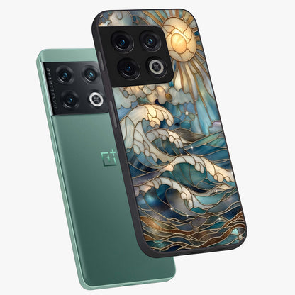 Oceanic Stained Printed Glass Case displayed in angled mockup highlighting colorful aquatic design with artistic aesthetic style.