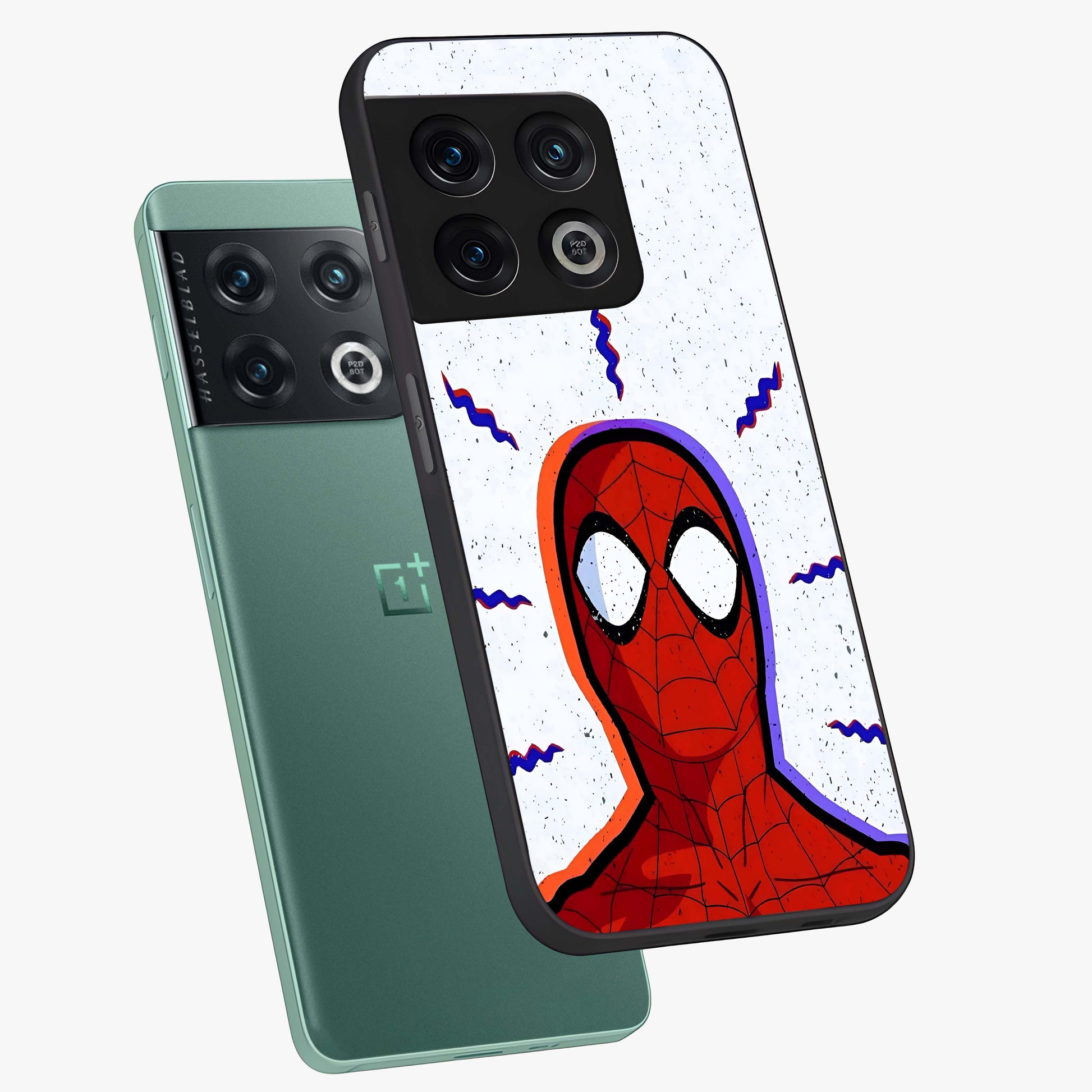 Omg Spiderman Glass Case displayed in angled mockup highlighting dynamic hero illustration with action comic aesthetic.