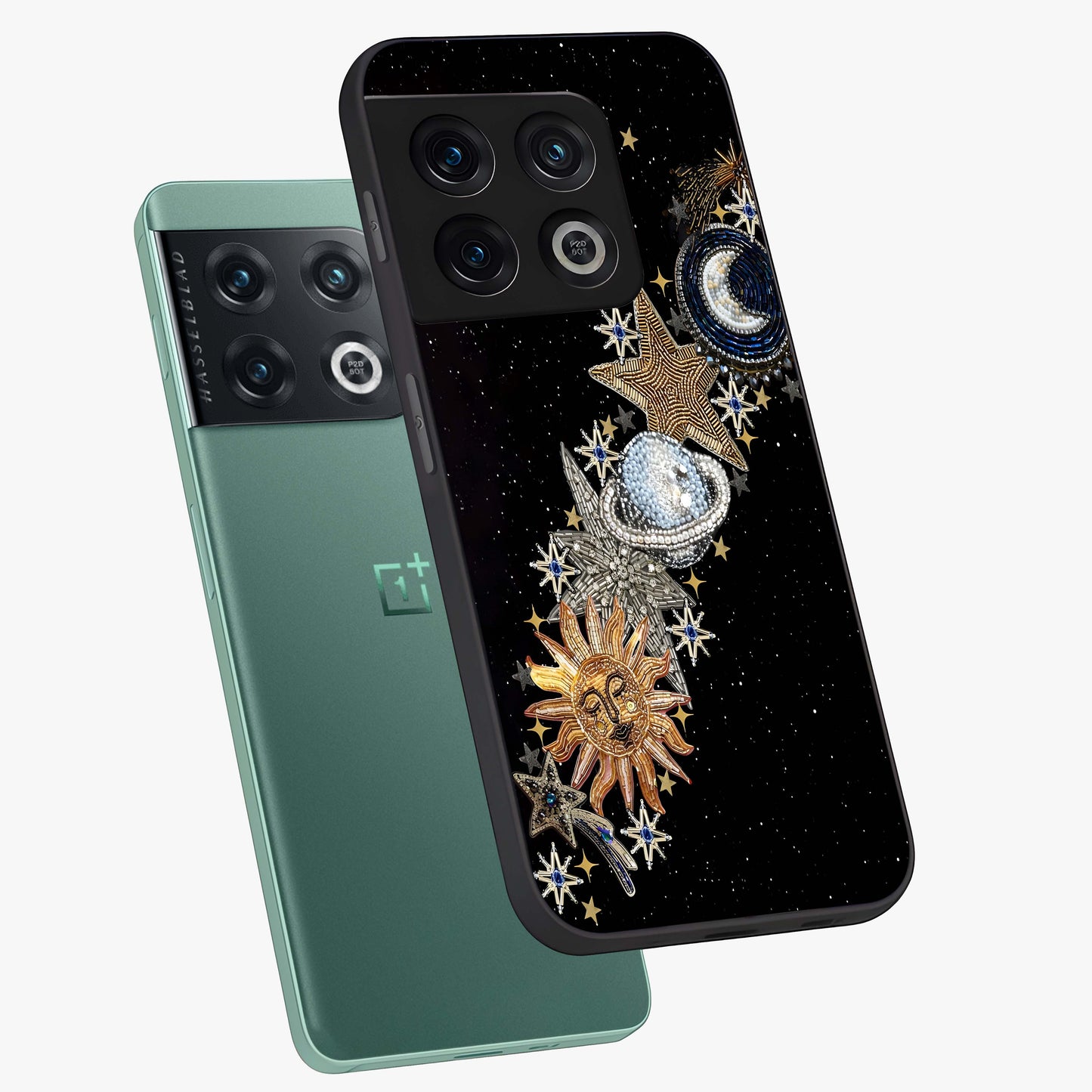 Pearls Universe Object Glass Case displayed in angled mockup highlighting celestial pearl design with dreamy aesthetic.