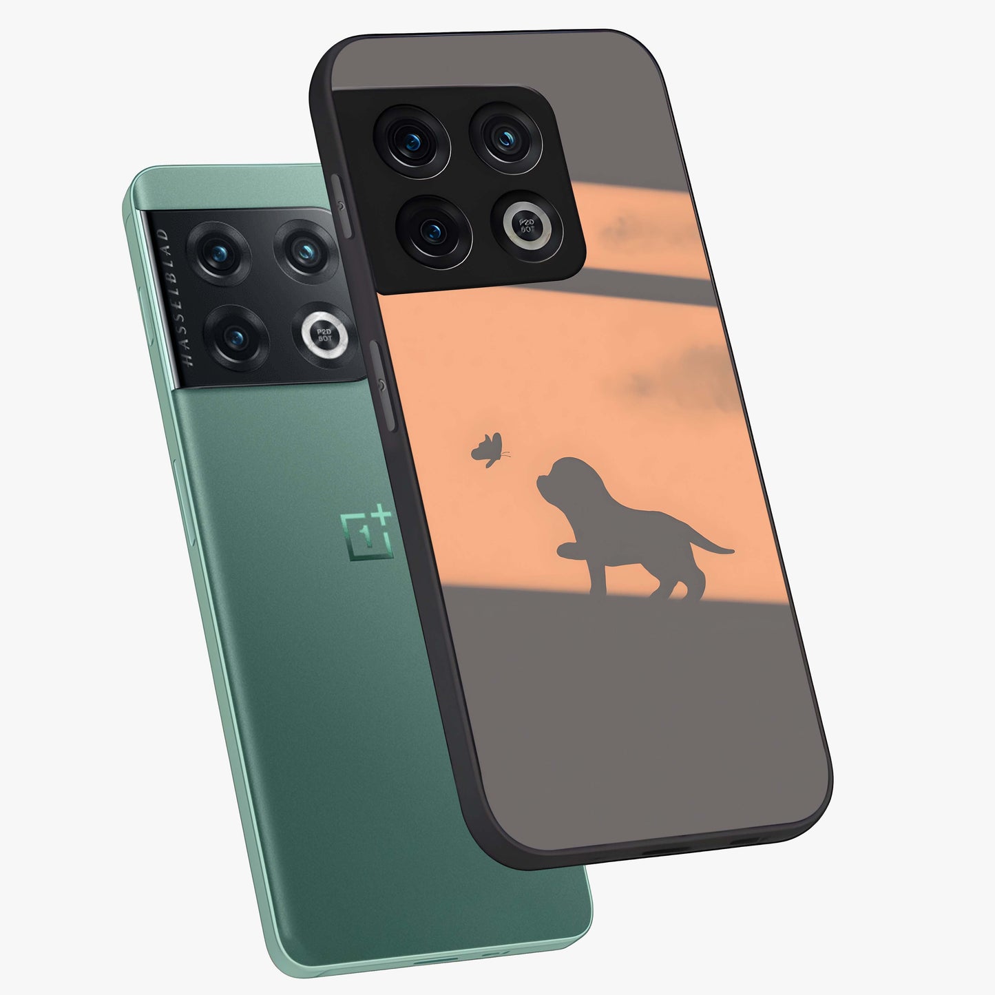 Puppy Shadow Art Glass Case displayed in angled mockup highlighting playful dog illustration with artistic shadow aesthetic.