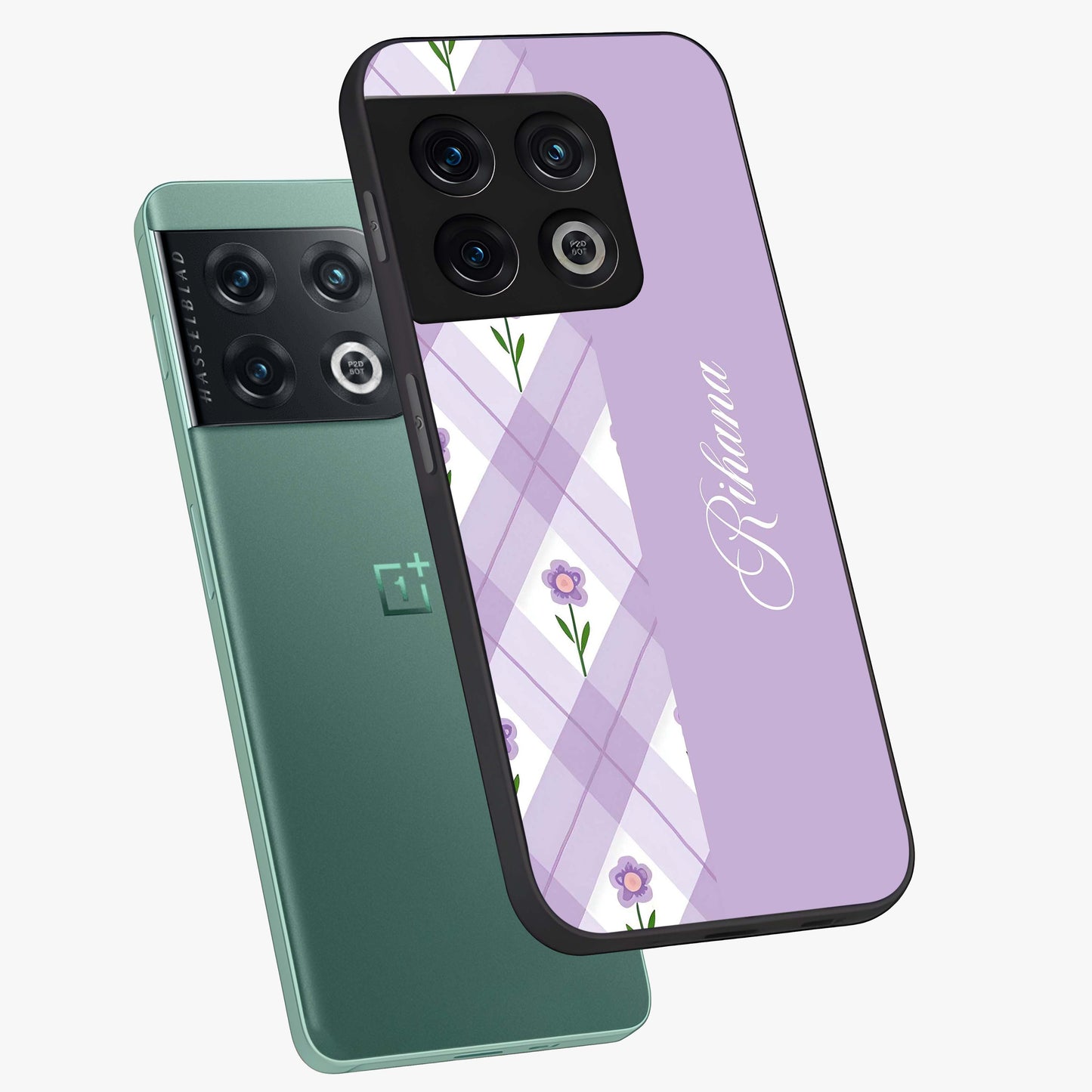 Purple Diamond Floral Glass Case displayed in angled mockup highlighting elegant purple flower design with decorative pattern.