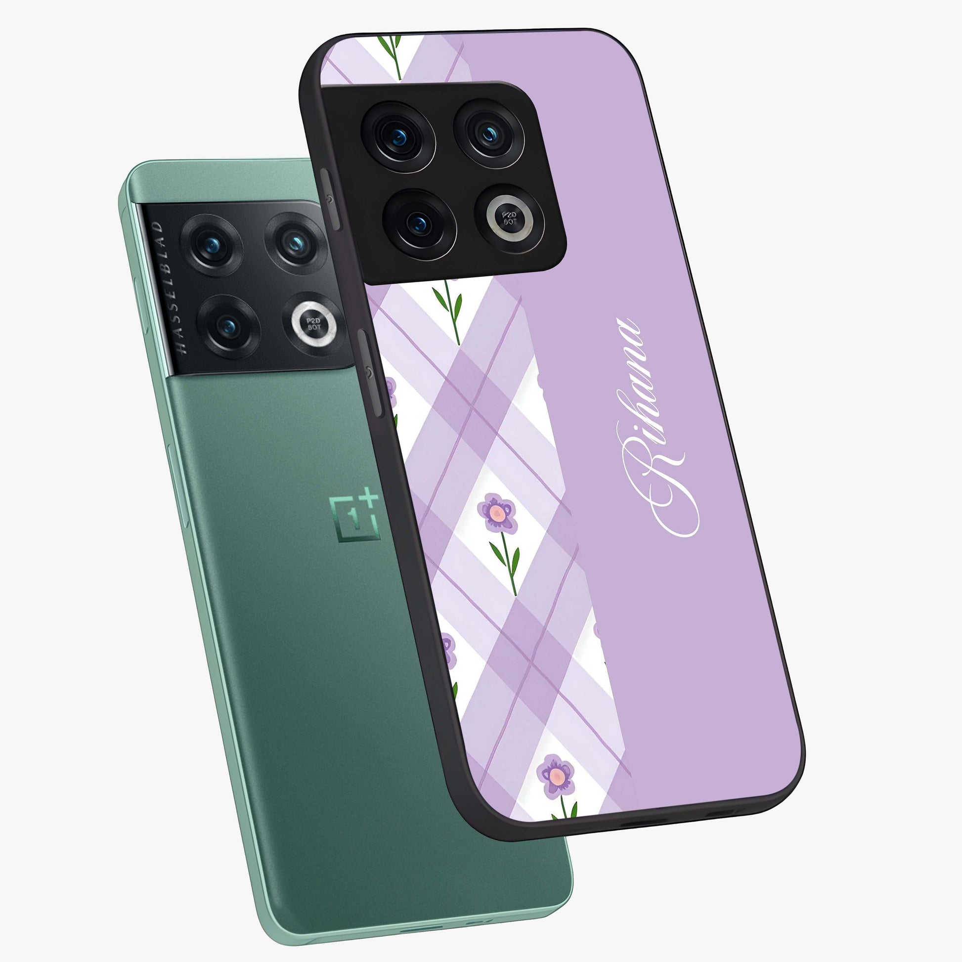 Purple Diamond Floral Glass Case displayed in angled mockup highlighting elegant purple flower design with decorative pattern.