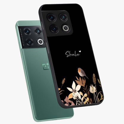 Quiet Garden Tune Custom Name Glass Case displayed in angled mockup highlighting delicate floral garden design with custom name feature.