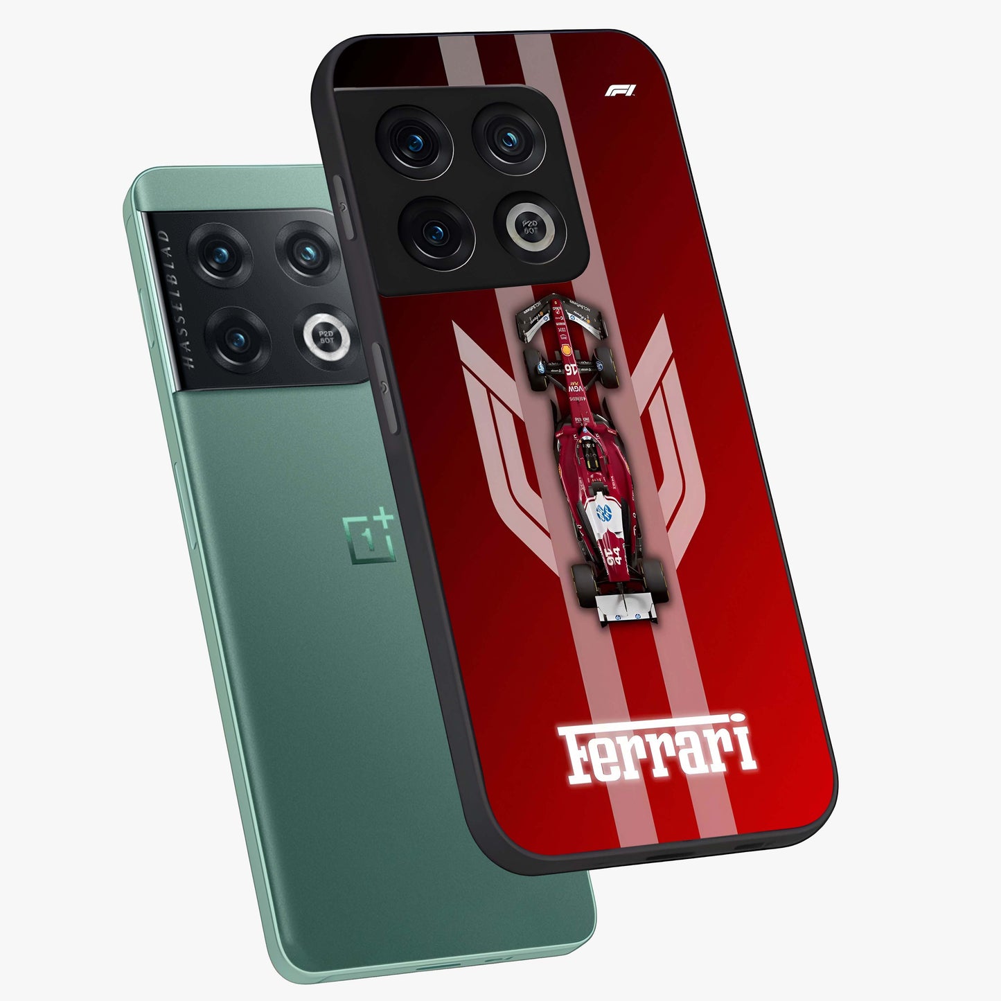 Red Ferrari F1 Vertical Glass Case displayed in angled mockup highlighting high speed racing design with bold automotive aesthetic.