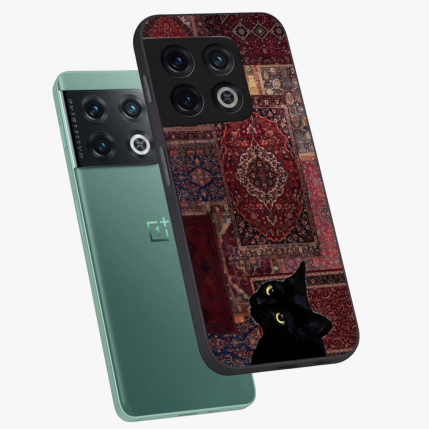 Regal Magic Cat Apple Glass Case displayed in angled mockup highlighting whimsical feline design with fantasy aesthetic.