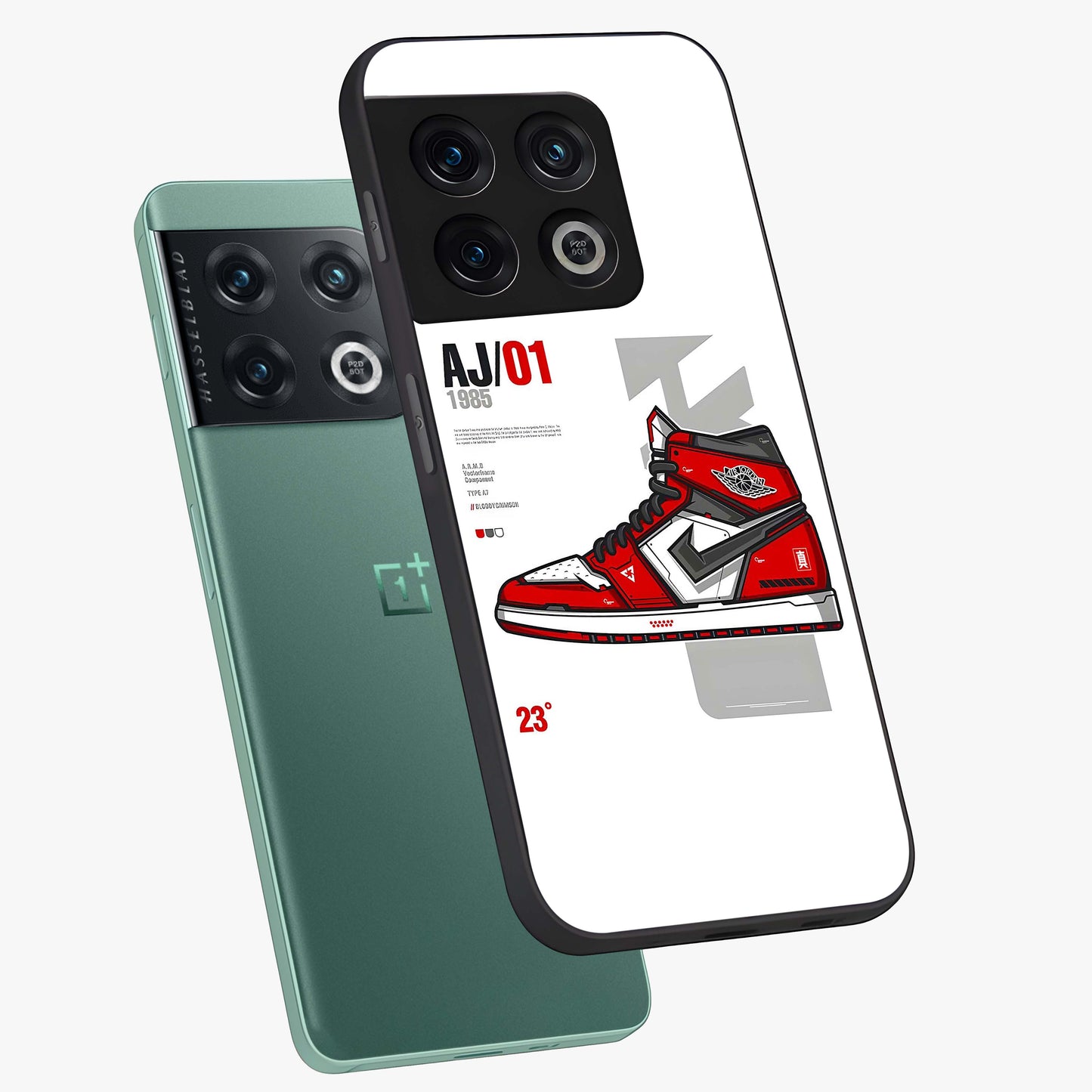 Retro Sneaker Blueprint Glass Case displayed in angled mockup highlighting detailed shoe design with sporty retro aesthetic.