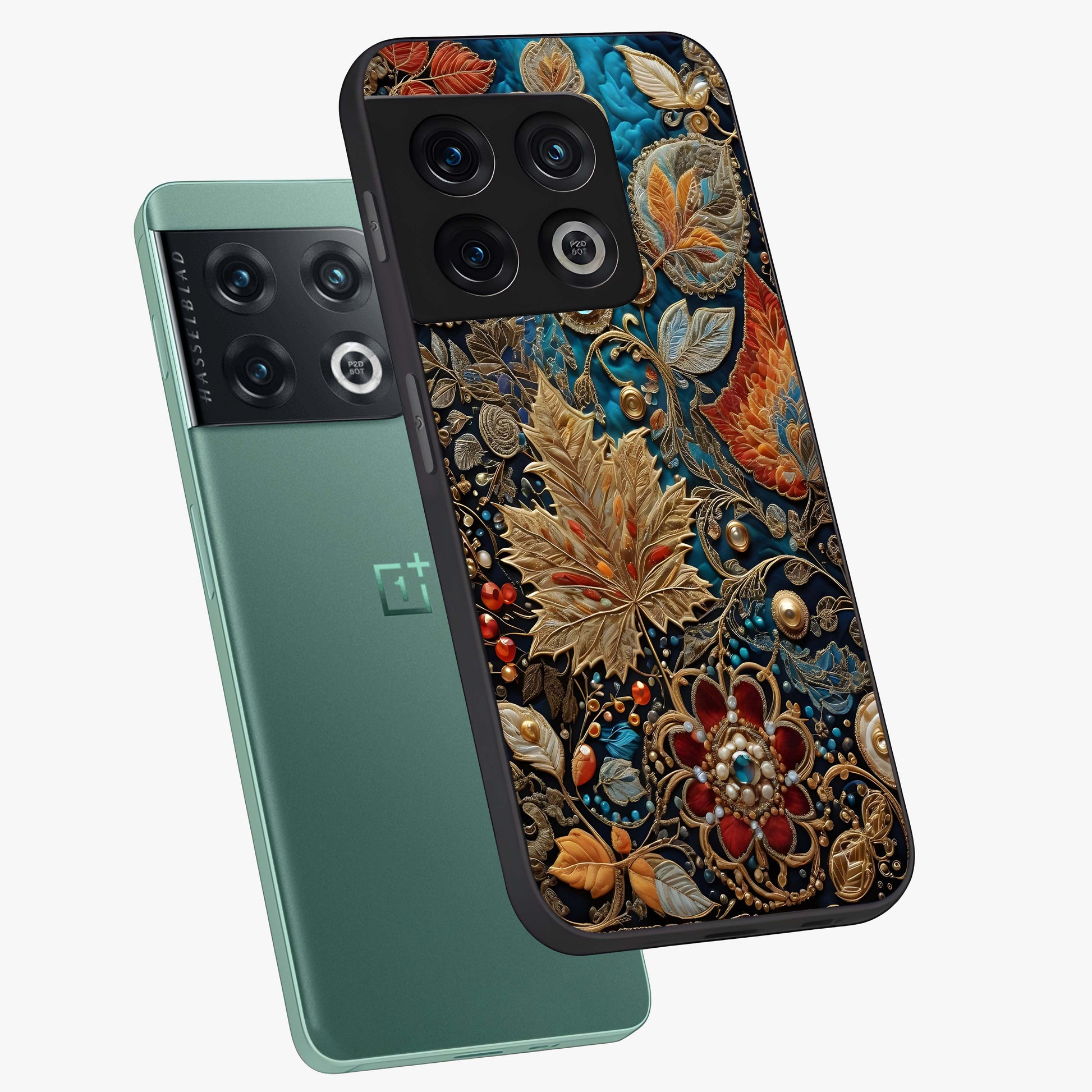 Royal Jewel Garden Glass Case displayed in angled mockup highlighting vibrant jewel inspired floral design with elegant aesthetic.