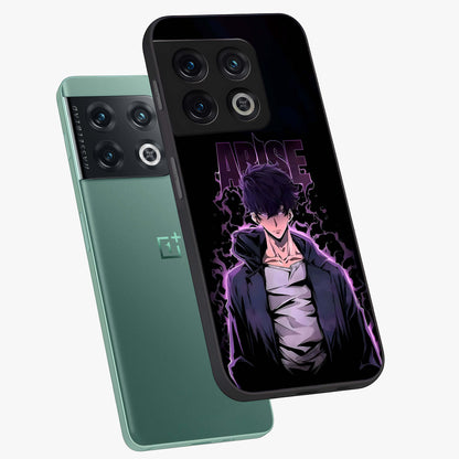 Shadow Monarch Awakening Glass Case displayed in angled mockup highlighting dramatic shadow warrior design with fantasy aesthetic.
