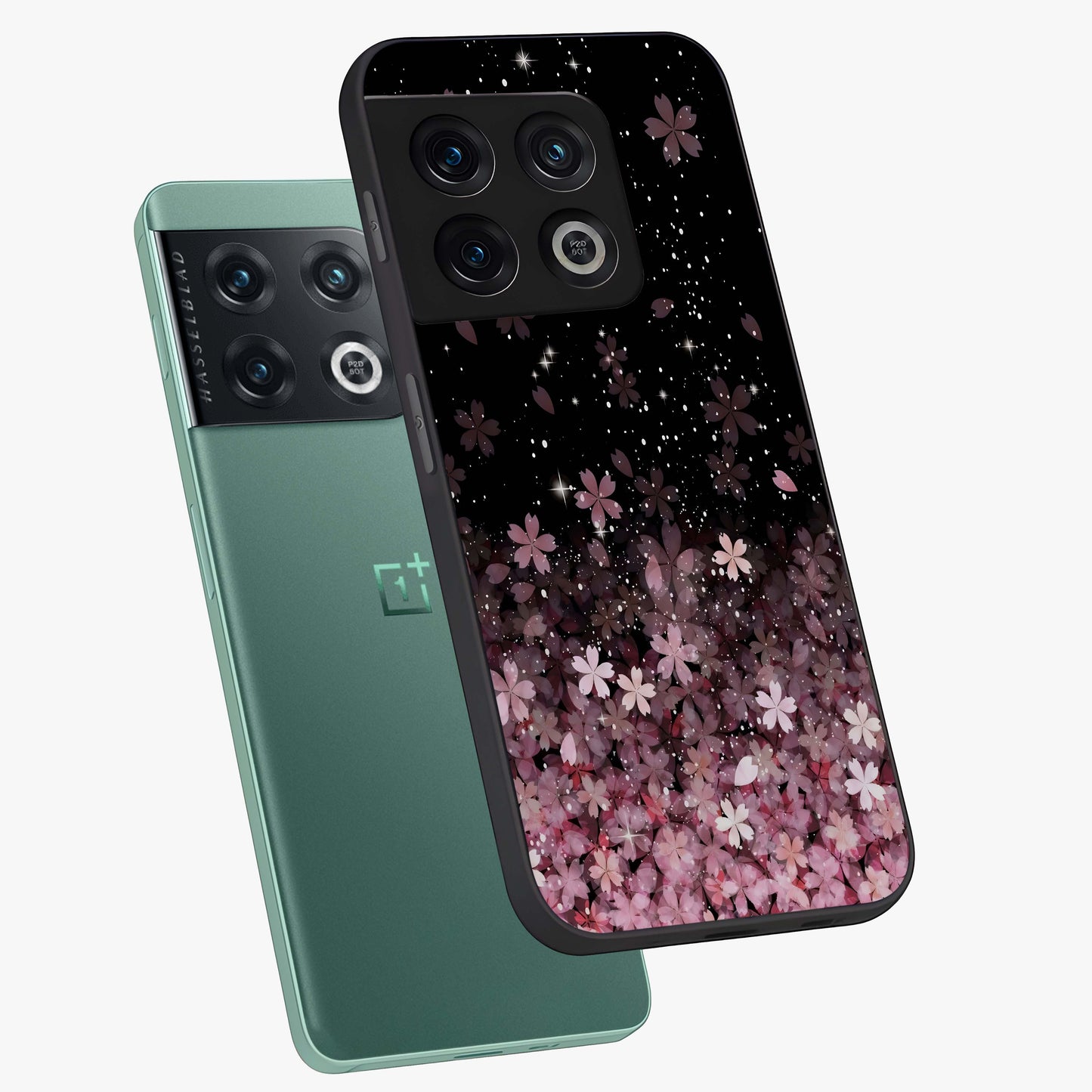 Small Starry Flowers Glass Case displayed in angled mockup highlighting tiny flower pattern with celestial aesthetic style.