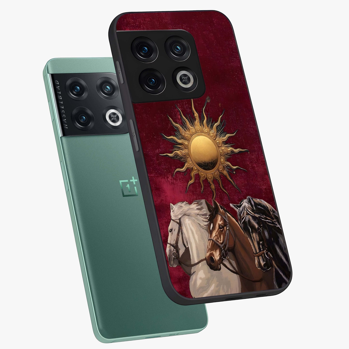 Solar Riders Glass Case displayed in angled mockup highlighting powerful rider illustration with radiant solar aesthetic.