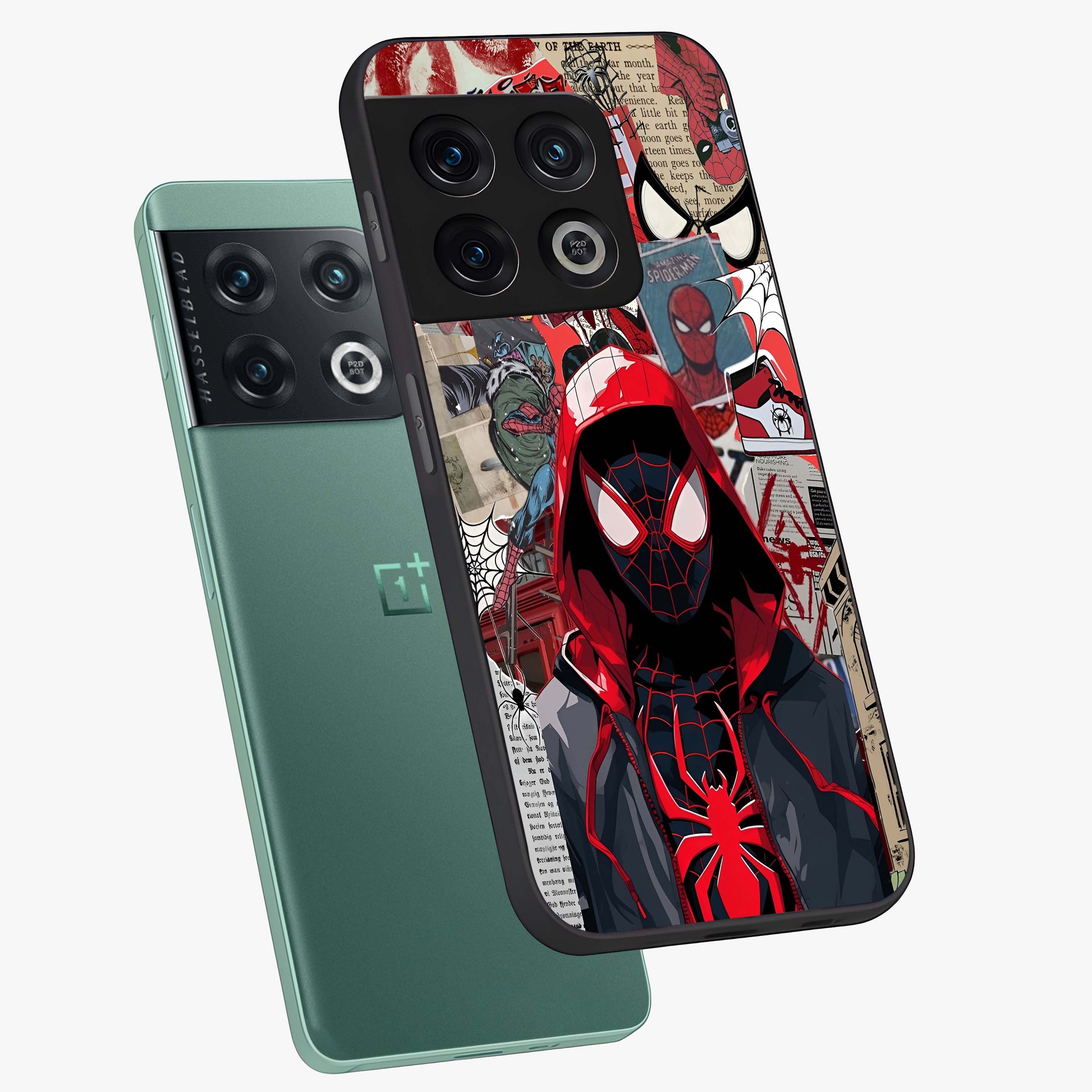 Spider Collage Street Glass Case displayed in angled mockup highlighting dynamic street style collage design with comic aesthetic.