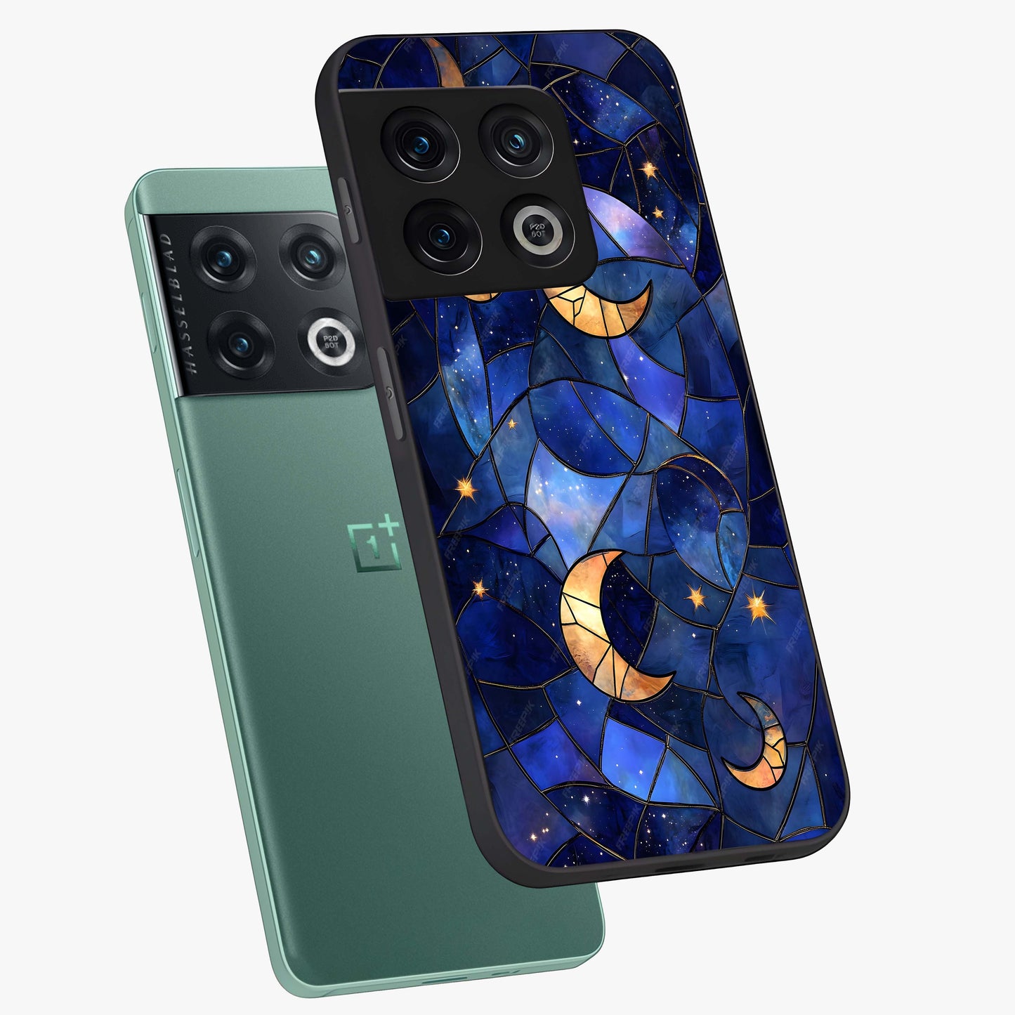 Starlit Sky Tapestry Glass Case displayed in angled mockup highlighting celestial night pattern with artistic aesthetic style.