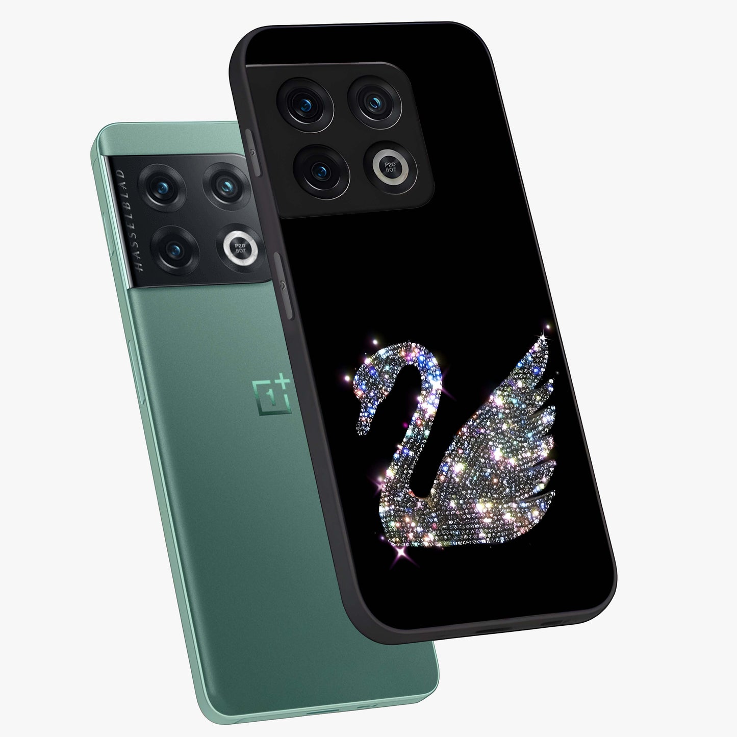 Starlit Swan Grace Glass Case displayed in angled mockup highlighting elegant swan illustration with dreamy celestial aesthetic.
