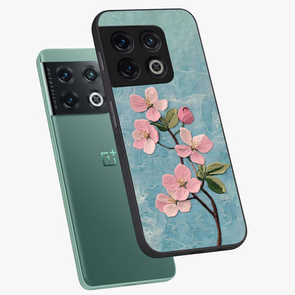 Threaded Blossom Breeze Glass Case displayed in angled mockup highlighting elegant floral design with soft aesthetic style.