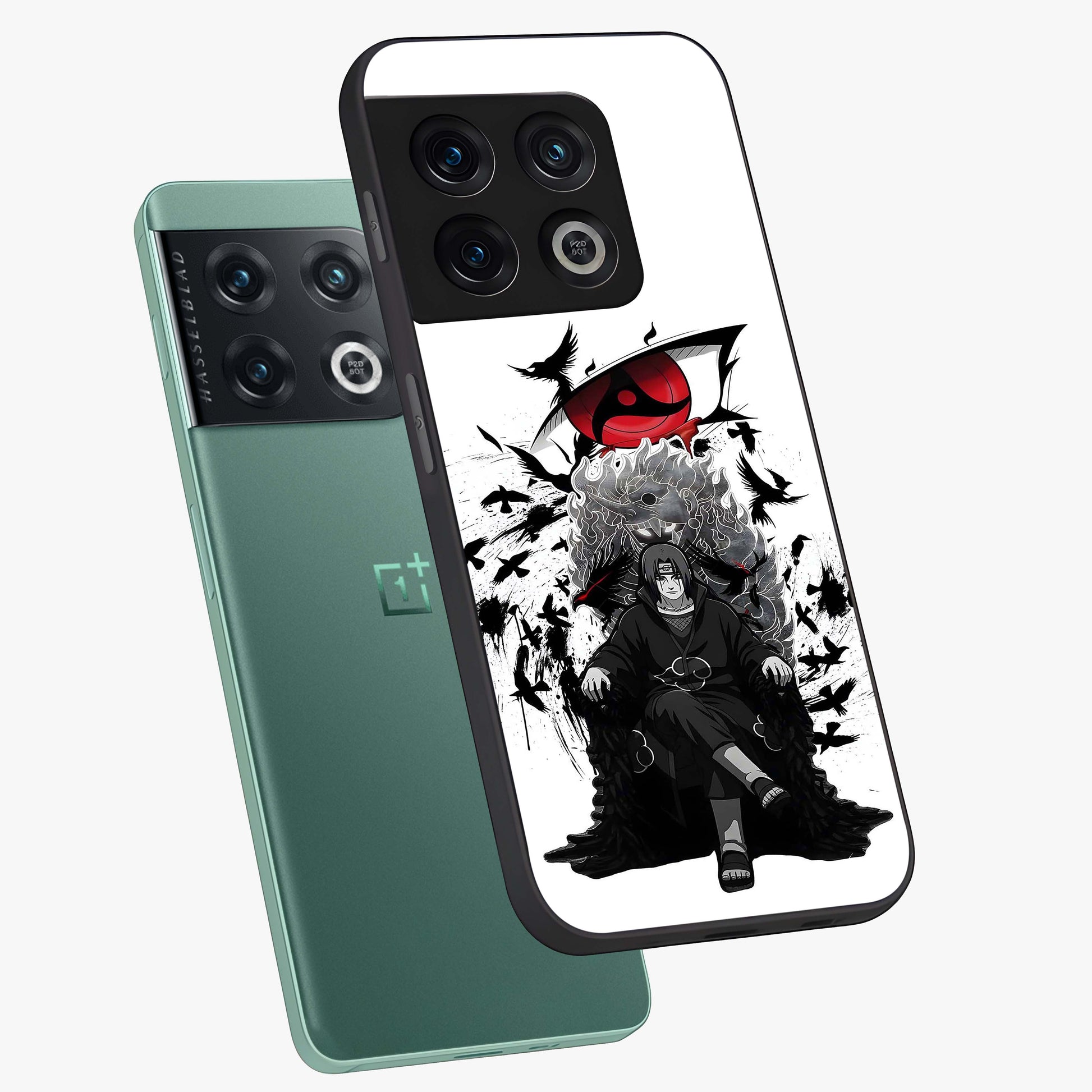 Uchiha Shadow Throne Glass Case displayed in angled mockup highlighting glowing aquatic design with celestial aesthetic.