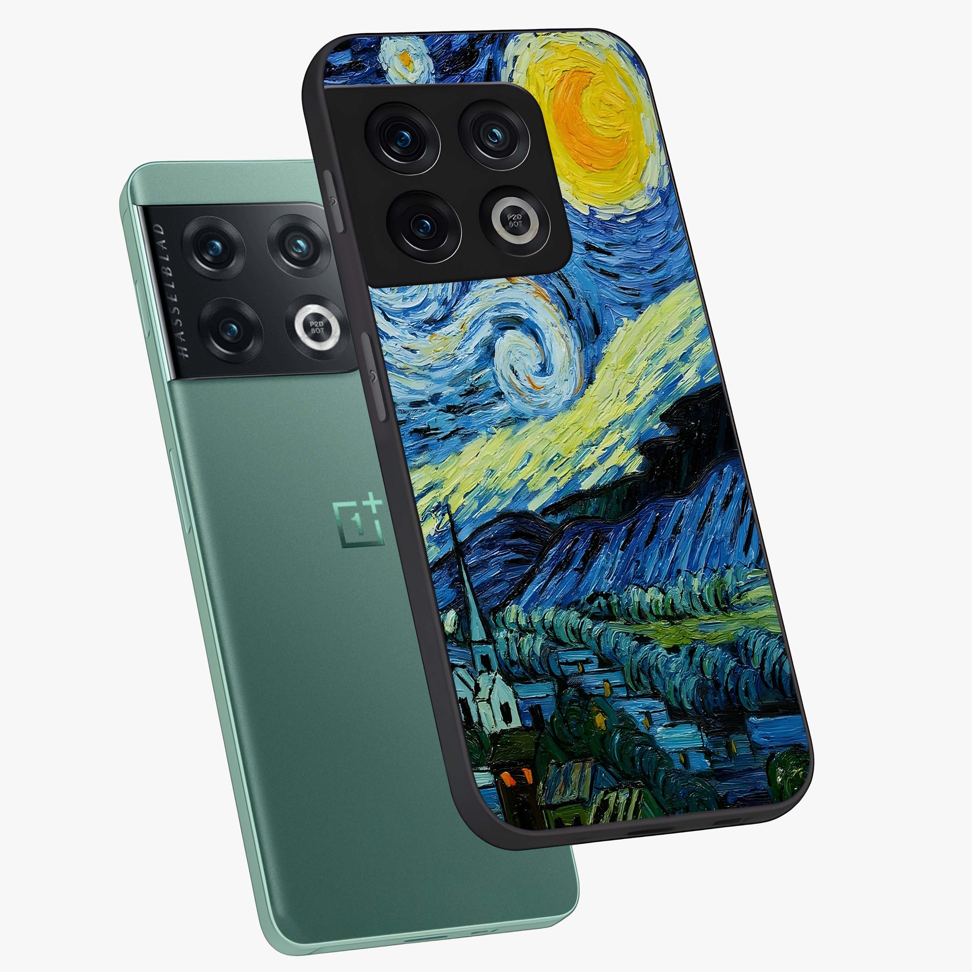 Van Gogh Art Glass Case displayed in angled mockup highlighting swirling brushstroke design with artistic aesthetic.