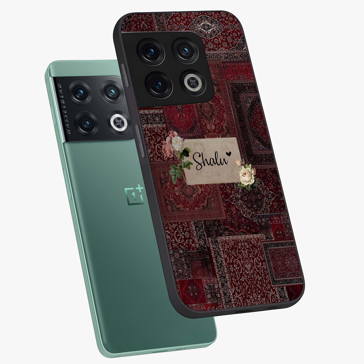 Velvet Wine Pattern Custom Name Glass Case displayed in angled mockup highlighting decorative velvet inspired design with custom name feature.