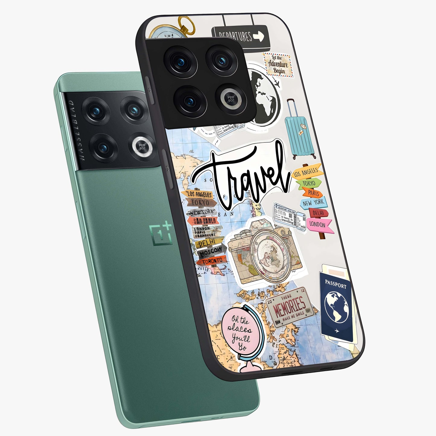 Wanderlust Journal Glass Case displayed in angled mockup highlighting adventure themed design with aesthetic travel vibe.