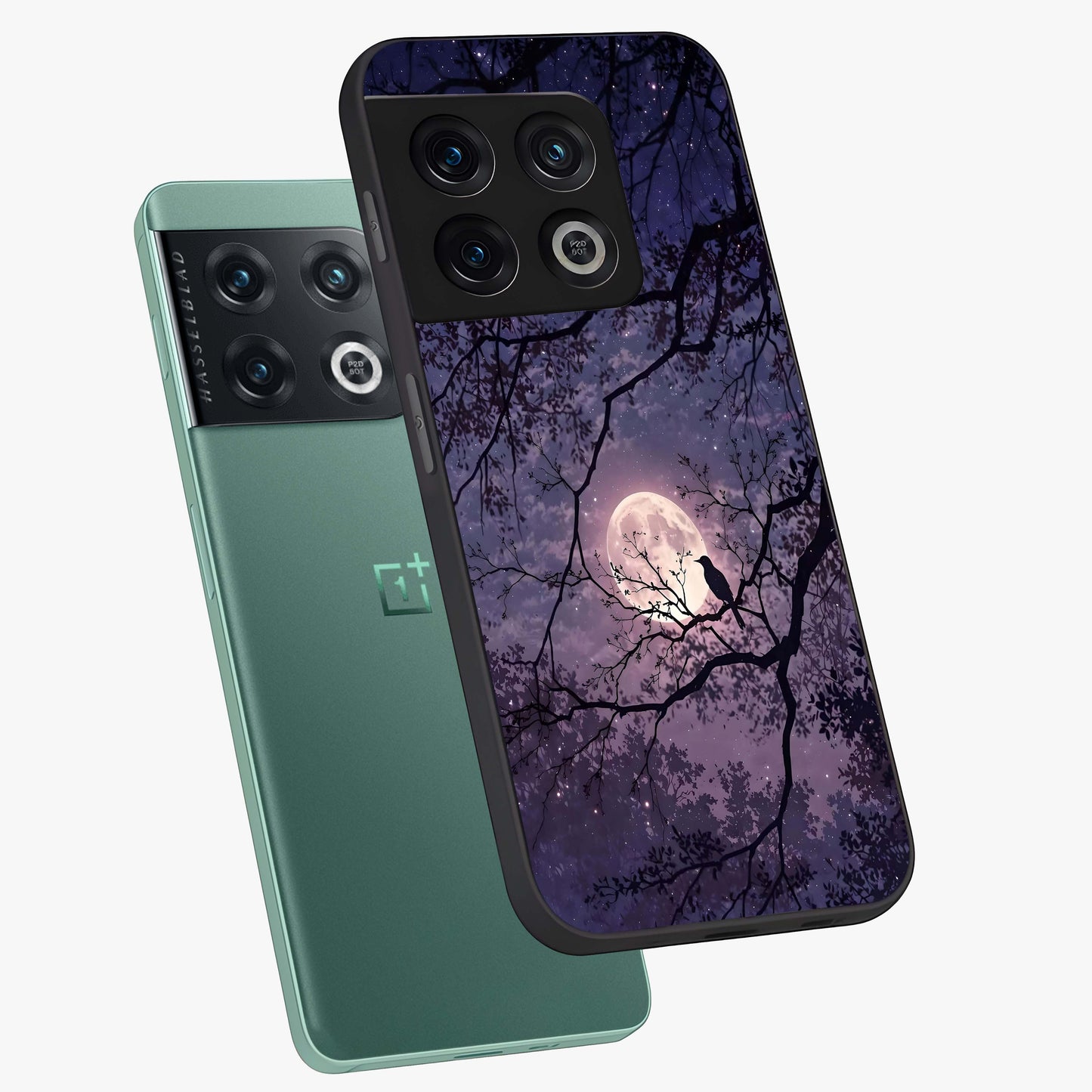 Whispering Moon Silence Glass Case displayed in angled mockup highlighting calm lunar design with dreamy night aesthetic.