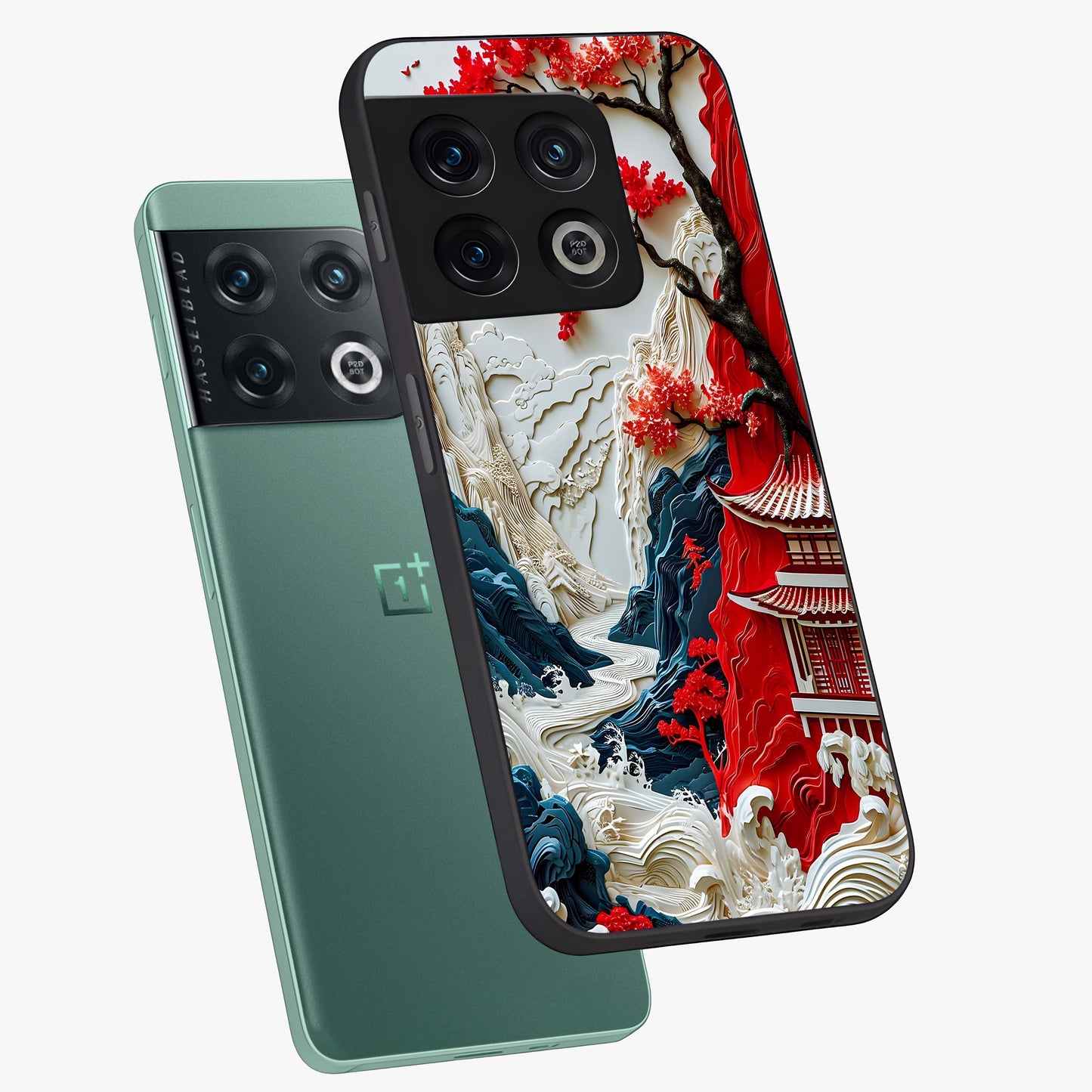 Whispers Of Sakura Waves Glass Case displayed in angled mockup highlighting flowing sakura design with soft floral aesthetic.