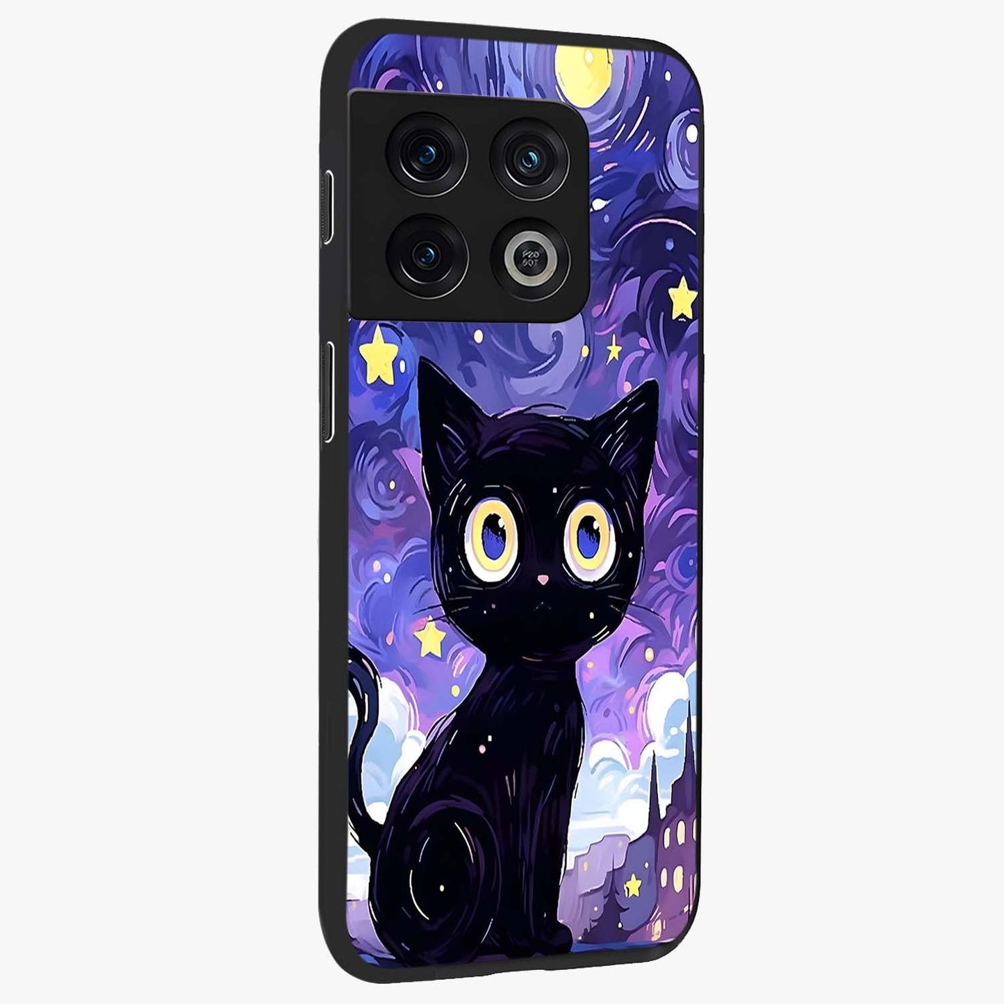 Abstract Cat Art Glass Case upright view showcasing creative feline illustration and aesthetic artistic style.