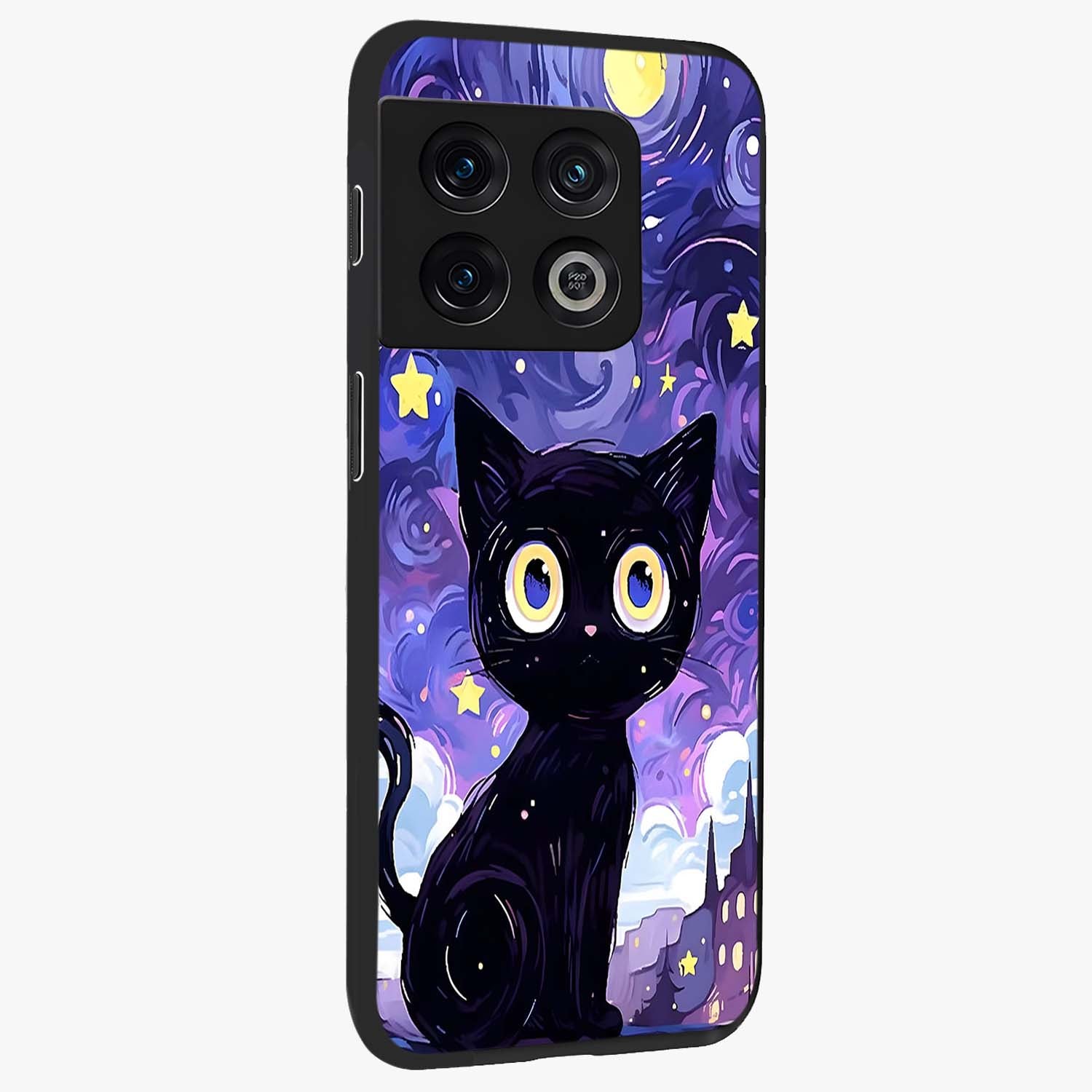 Abstract Cat Art Glass Case upright view showcasing creative feline illustration and aesthetic artistic style.