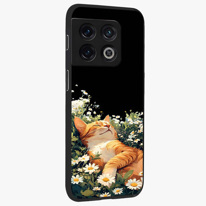 Blissful Bloom Cat Glass Case upright view showcasing charming cat design surrounded by blooming floral elements.